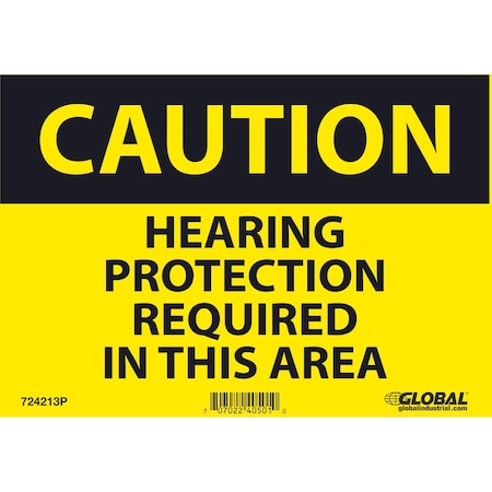 Global Industrial Caution Hearing Protection Required, 7x10, Pressure Sensitive Vinyl 724213P